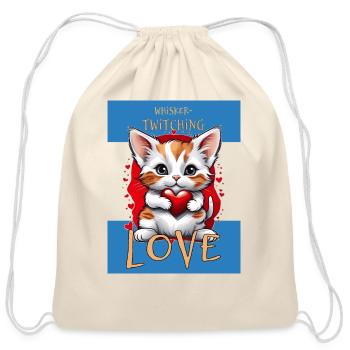 Whisker-Twitching Love Cat With Heart - Cotton Drawstring Bag - natural - Front