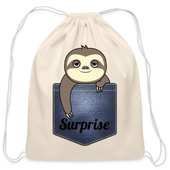 Denim Sloth Surprise Pocket - Cotton Drawstring Bag - natural - Front