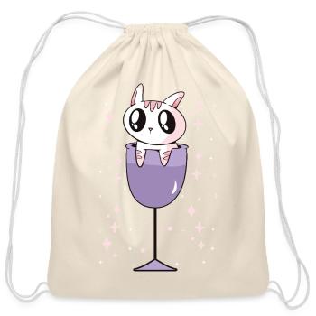 Funny Kawaii Cat in Wine Glass - Cotton Drawstring Bag - natural - Front