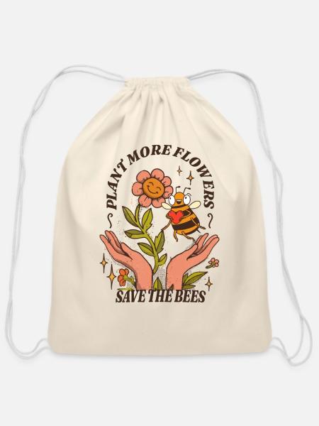 Retro Floral Honeycomb Bee Lover Art - Cotton Drawstring Bag - natural