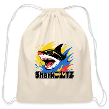 Neon Shark Splash Sunglasses Tee - Cotton Drawstring Bag - natural - Front