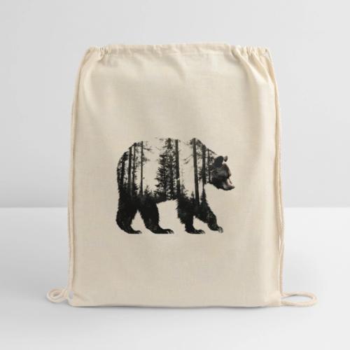 Evergreen Bear Silhouette - Cotton Drawstring Bag