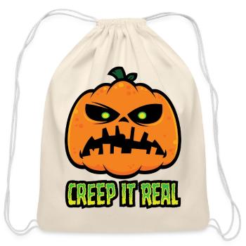 Creep It Real Grumpy Halloween Pumpkin - Cotton Drawstring Bag - natural - Front