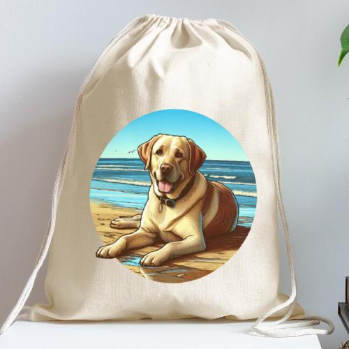 Labrador Retriever On The Beach - Cotton Drawstring Bag