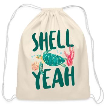 Sea Turtle Tortoise Pun Shell Yeah - Cotton Drawstring Bag - natural - Front