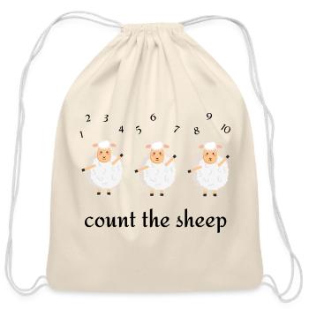 Counting Sheep ,cute funny sheep - Cotton Drawstring Bag - natural - Front
