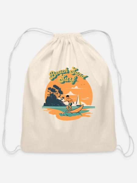 Vintage Beach Sand Surfer - Cotton Drawstring Bag - natural