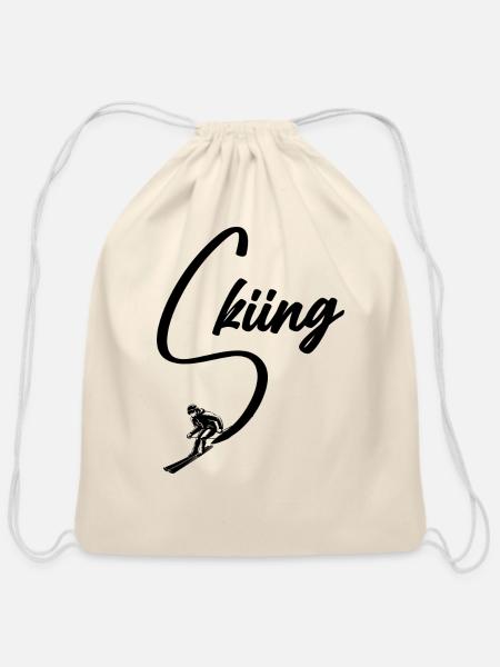 Skiing - Cotton Drawstring Bag - natural