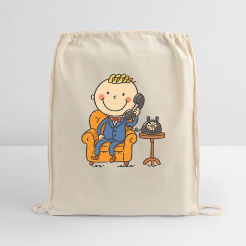 Cartoon Boy in Suit Talking on Phone - Cotton Drawstring Bag