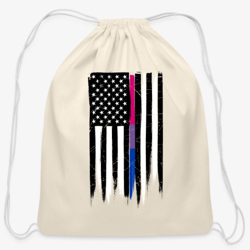 Bisexual Thin Line American Flag - Cotton Drawstring Bag