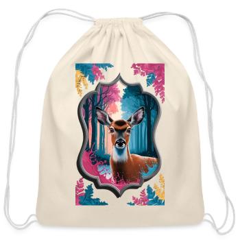 Deer in the forest framed mirror - Cotton Drawstring Bag - natural - Front