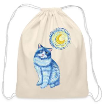Blue Van Gogh Starry Night Ragdoll Cat Graphic - Cotton Drawstring Bag - natural - Front