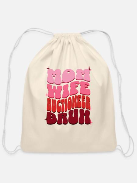 Mom Wife Auctioneer Bruh Retro Colorful Mommy - Cotton Drawstring Bag - natural