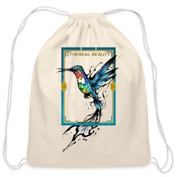 Ethereal Beauty: Captivating Hummingbird - Cotton Drawstring Bag - natural - Front