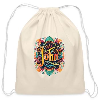 john name - Cotton Drawstring Bag - natural - Front