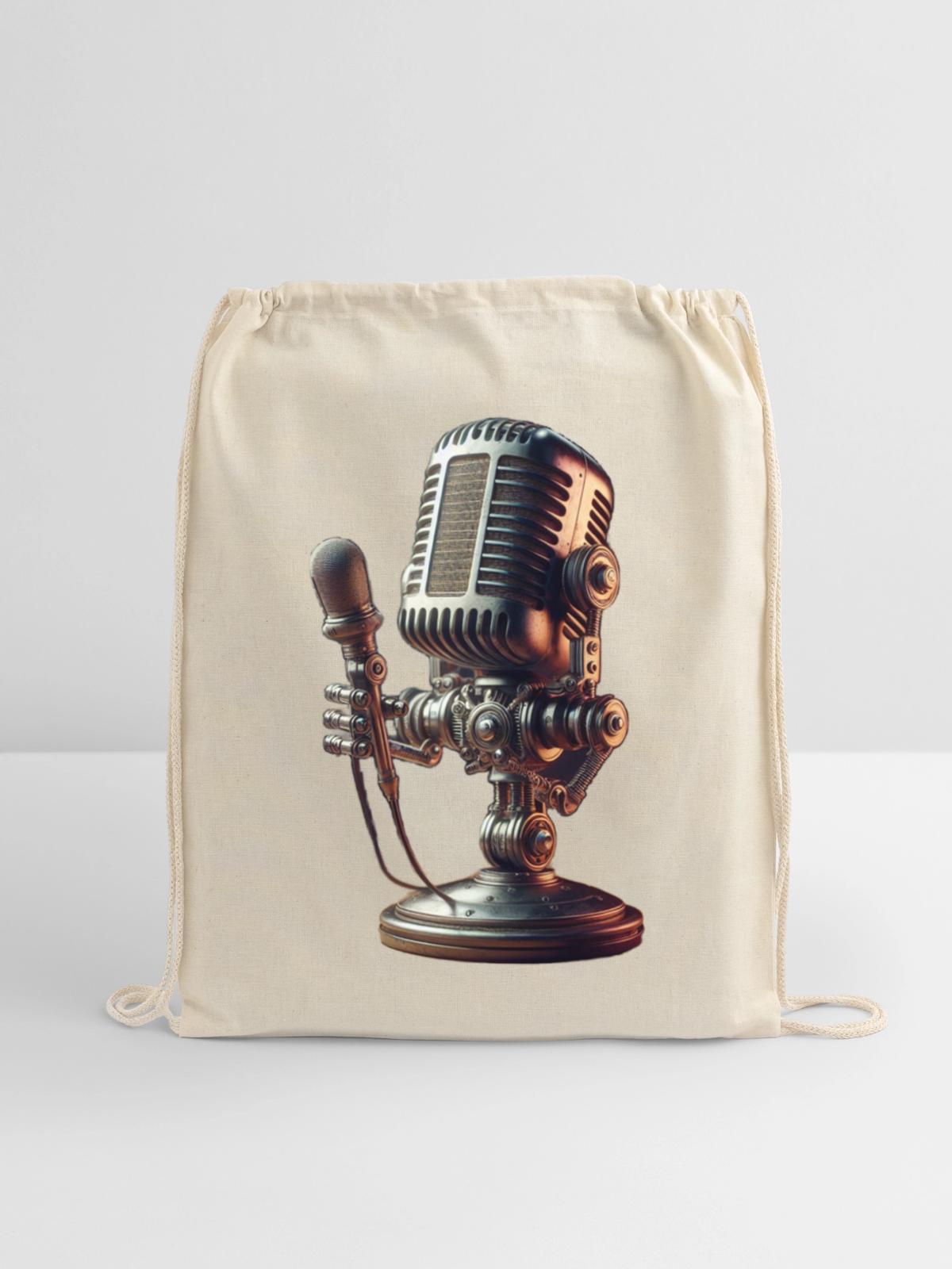 microphone - Cotton Drawstring Bag - natural - Front