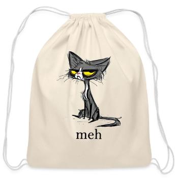 Funny Meh Cat Gift for Cat Lovers - Cotton Drawstring Bag - natural - Front