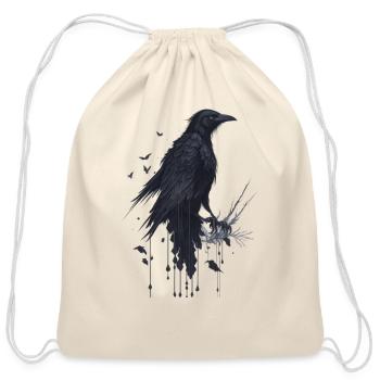 Ink drawing of a raven - Cotton Drawstring Bag - natural - Front