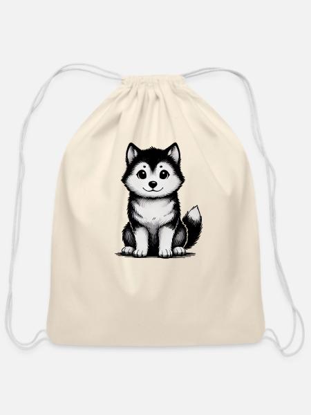 Wolf - Cotton Drawstring Bag - natural