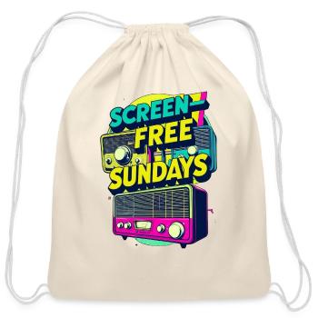 Retro Waves Screen-Free Sundays - Cotton Drawstring Bag - natural - Front