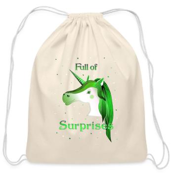 unicorn surprises green unicorn - Cotton Drawstring Bag - natural - Front