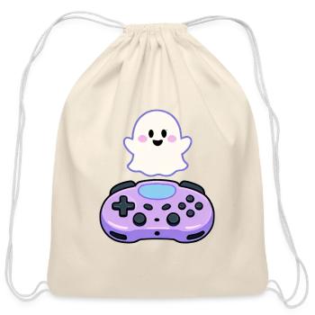 Cute Gamer Ghost with Controller - Cotton Drawstring Bag - natural - Front