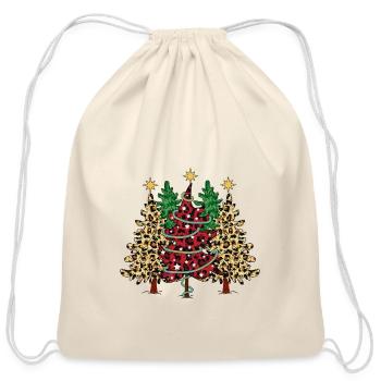 Pine Tree Leopard Print, Christmas Trees, - Cotton Drawstring Bag - natural - Front