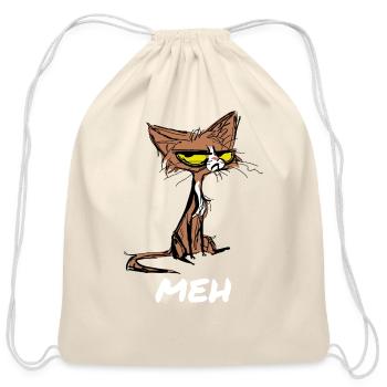 Funny Meh Cat for Cat Lovers - Cotton Drawstring Bag - natural - Front