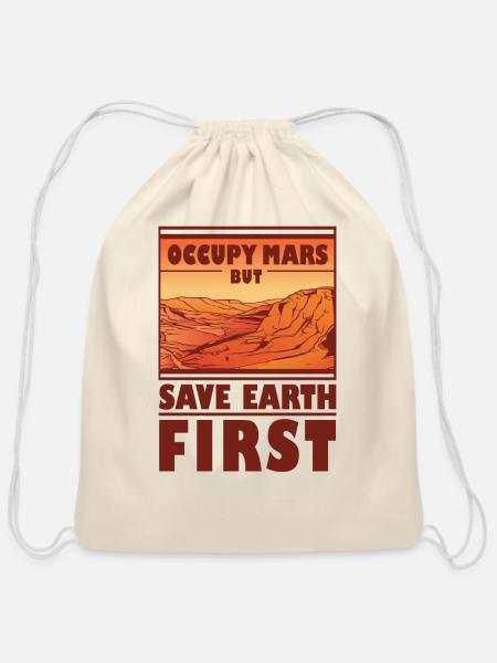 Occupy Mars Quote - Cotton Drawstring Bag - natural