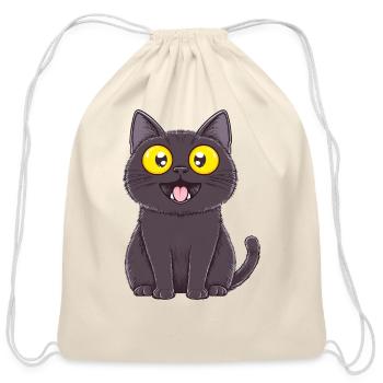 Black Surprised Kitty - Cotton Drawstring Bag - natural - Front
