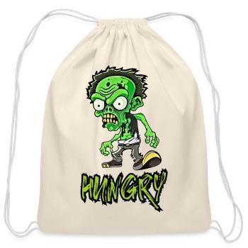 Funny Little Green Zombie Illustration- - Cotton Drawstring Bag - natural - Front