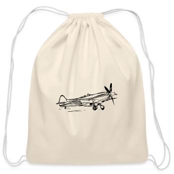 Vintage Popeller Flieger Airplane - Cotton Drawstring Bag - natural - Front