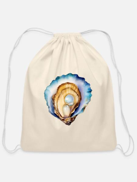 Watercolor Oyster Shell - Cotton Drawstring Bag - natural