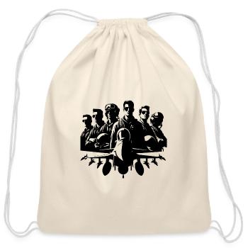Cool Aviator Pilot Portrait With Airplane - Cotton Drawstring Bag - natural - Front