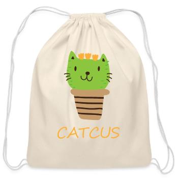 Catcus Cat Cactus Green Cat Funny Cat - Cotton Drawstring Bag - natural - Front