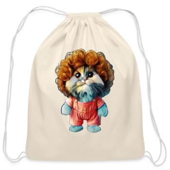 surprised cat - Cotton Drawstring Bag - natural - Front