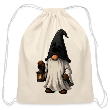 Mystical Gnome with Lantern - Cotton Drawstring Bag - natural - Front
