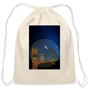 Owl in dead tree with chicks at night - Cotton Drawstring Bag - natural - Front