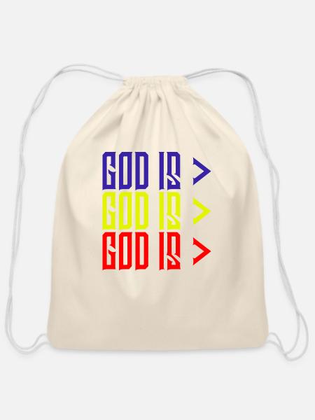 of God is Greater Colorful Christian Jesus Quote - Cotton Drawstring Bag - natural