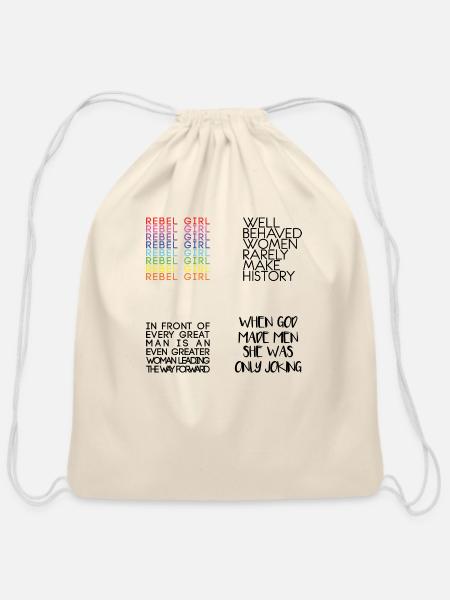 Feminist Quotesslogans Pack 4 - Cotton Drawstring Bag - natural