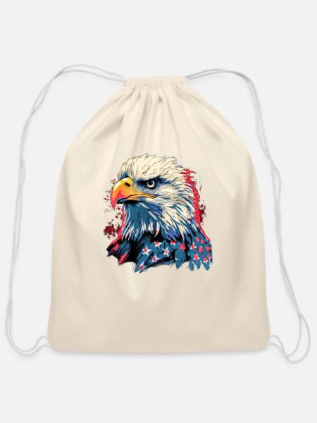 Patriotic American Eagle 1980s - Cotton Drawstring Bag - natural