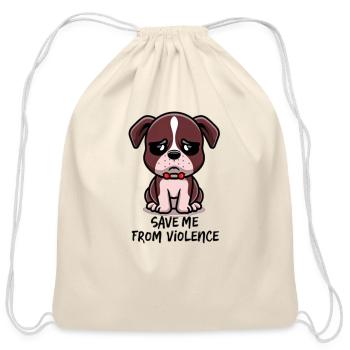 Pink Plead: A Cartoon Dog's Cry Against Violence - Cotton Drawstring Bag - natural - Front