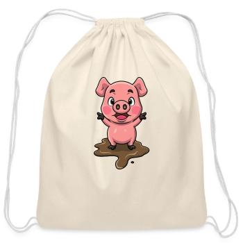 Cute pig in a mud - Cotton Drawstring Bag - natural - Front