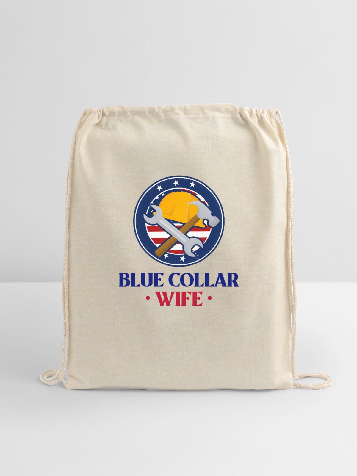Blue Collar Wife - Cotton Drawstring Bag - natural - Front