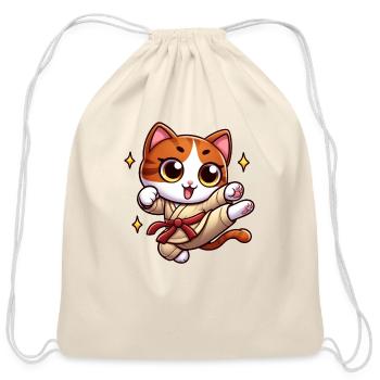 Tiny Kitten with Red Belt and Stars - Cotton Drawstring Bag - natural - Front