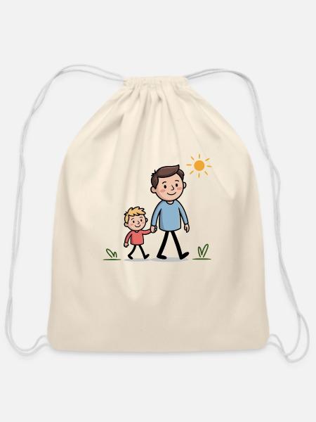 Father and Son Doodle Drawing - Cotton Drawstring Bag - natural