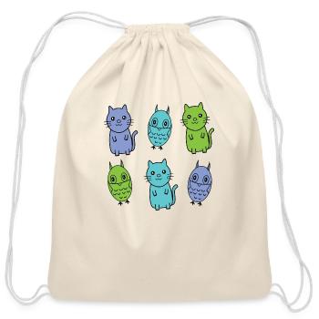 A Cat and an Owl blue green baby blue - Cotton Drawstring Bag - natural - Front