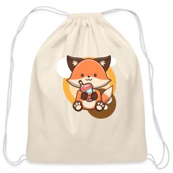 Fox And Bubble Tea - Cotton Drawstring Bag - natural - Front