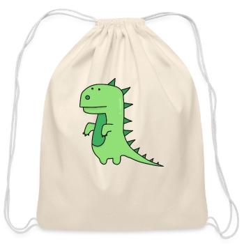 Cute Green T Rex Dinosaur Design - Cotton Drawstring Bag - natural - Front