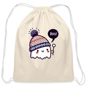Ghostly Surprise with Knitted Hat - Cotton Drawstring Bag - natural - Front